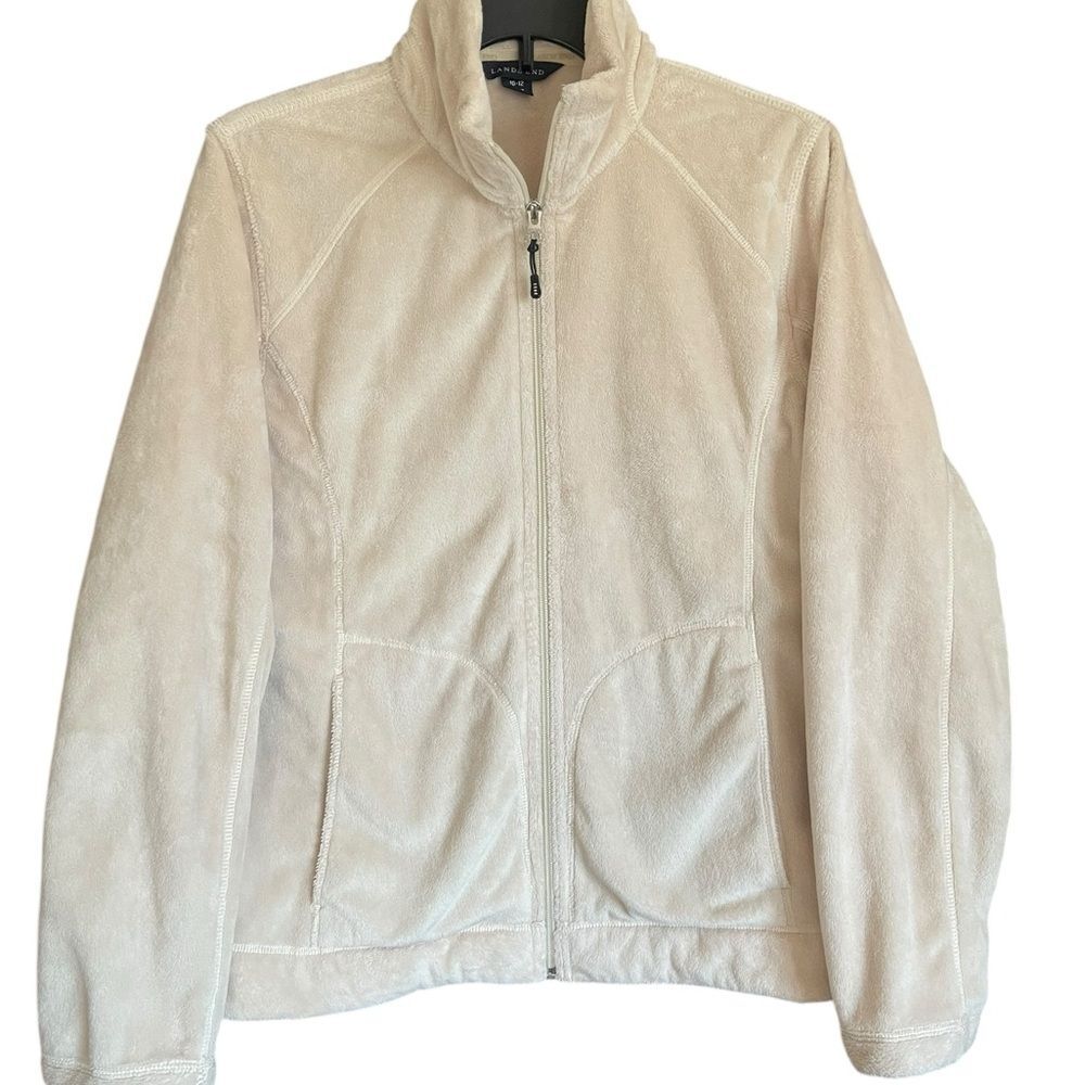 Lands' End Super Soft Cream Women’s Full Zip Jacket Size M (10-12)